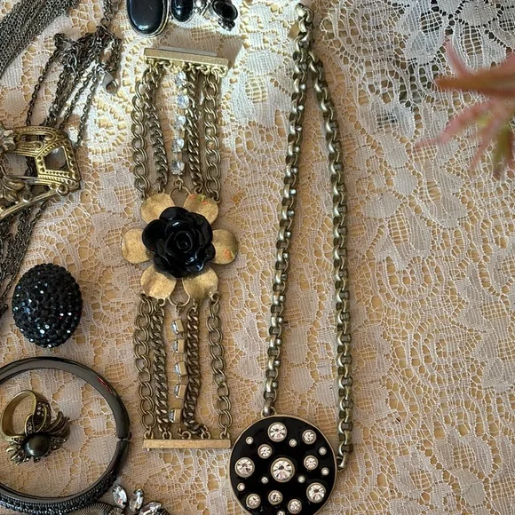 Black & Silver Vintage Necklace Collection Intricate jewelry Circa 1920s brooch
